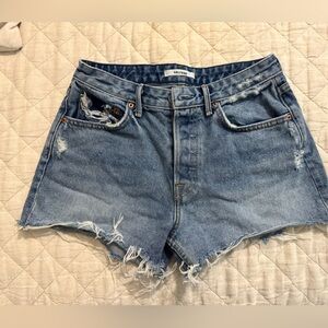 GRLFRND Blue Distressed Jean Shorts